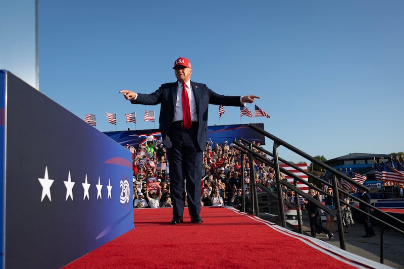 Donald Trump arrives for a rally to kick off the July Fourth holiday weekend at the Iowa State Fairgrounds on July 03, 2025 in Des Moines, Iowa. The president used the opportunity to tout his just-passed