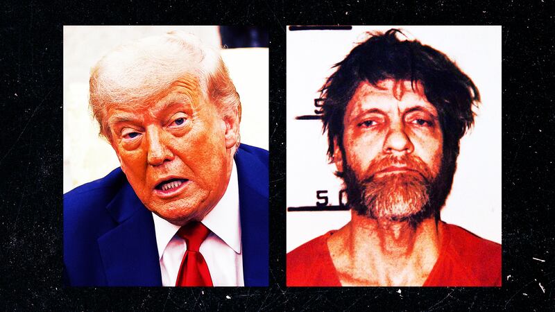 A photo composite of President Donald Trump and the "Unabomber" Ted Kaczynski mugshot.