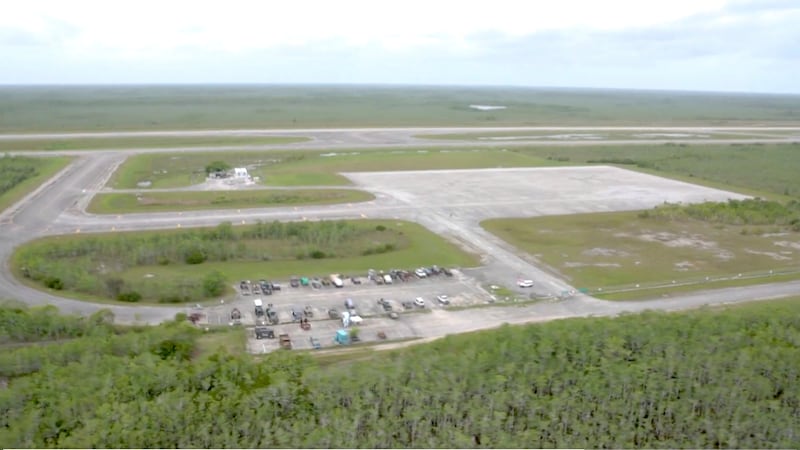 In this image from undated video released by the Office of Attorney General James Uthmeier shows an isolated Everglades airfield about 45 miles (72 kms.) west of Miami that Florida officials said an immigration detention facility dubbed "Alligator Alcatraz" is just days away from being operational.