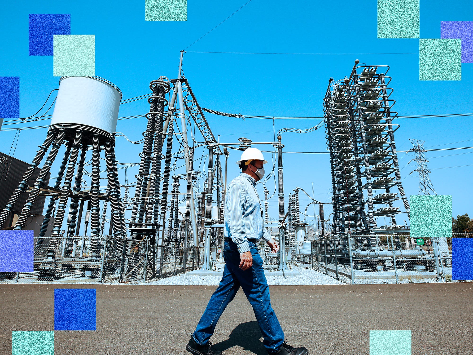 Manager of extra high voltage stations for LADWP walks the DC yard at the Sylmar Converter Station.