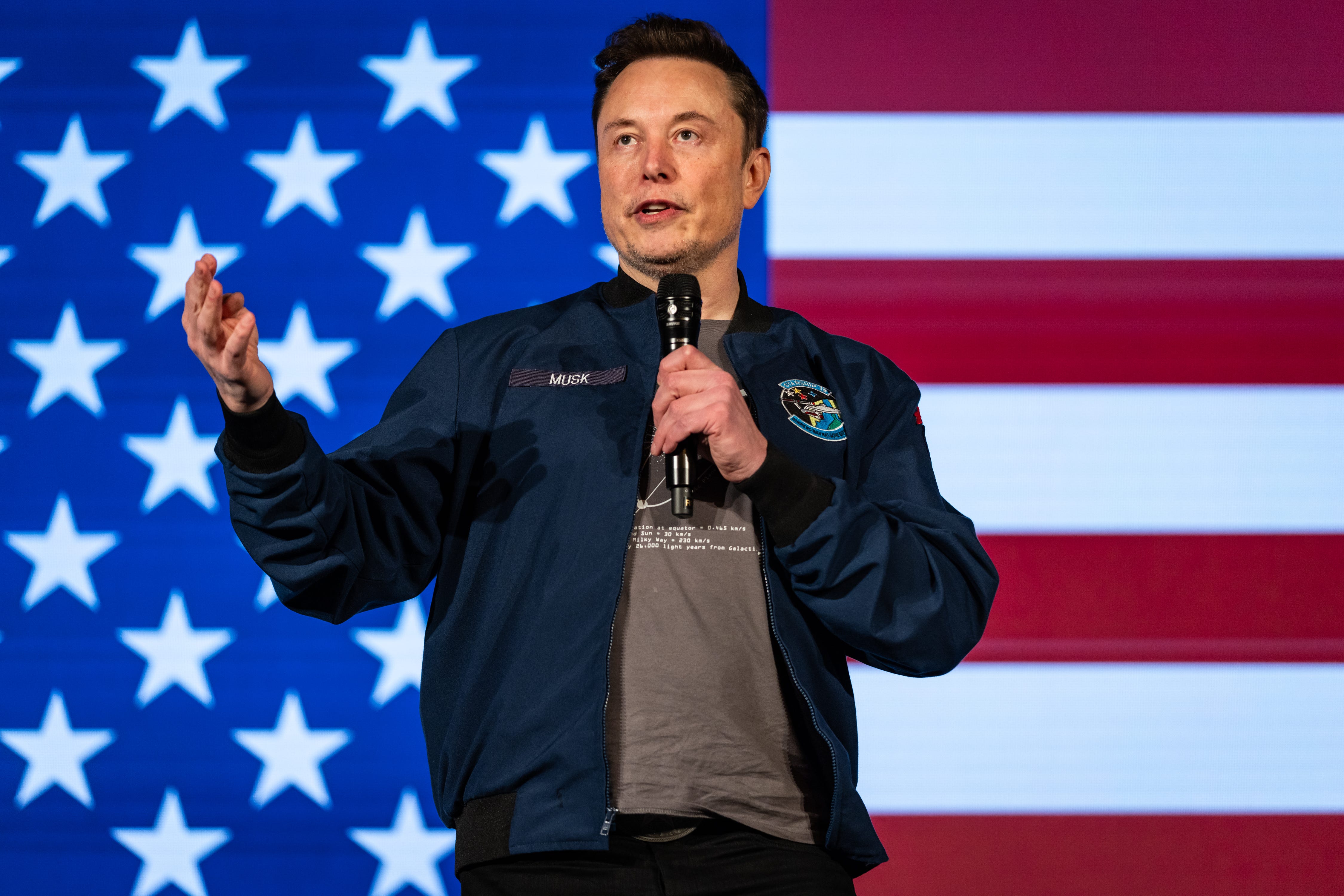 Elon Musk speaking at a town hall in Lancaster, Pennsylvania.