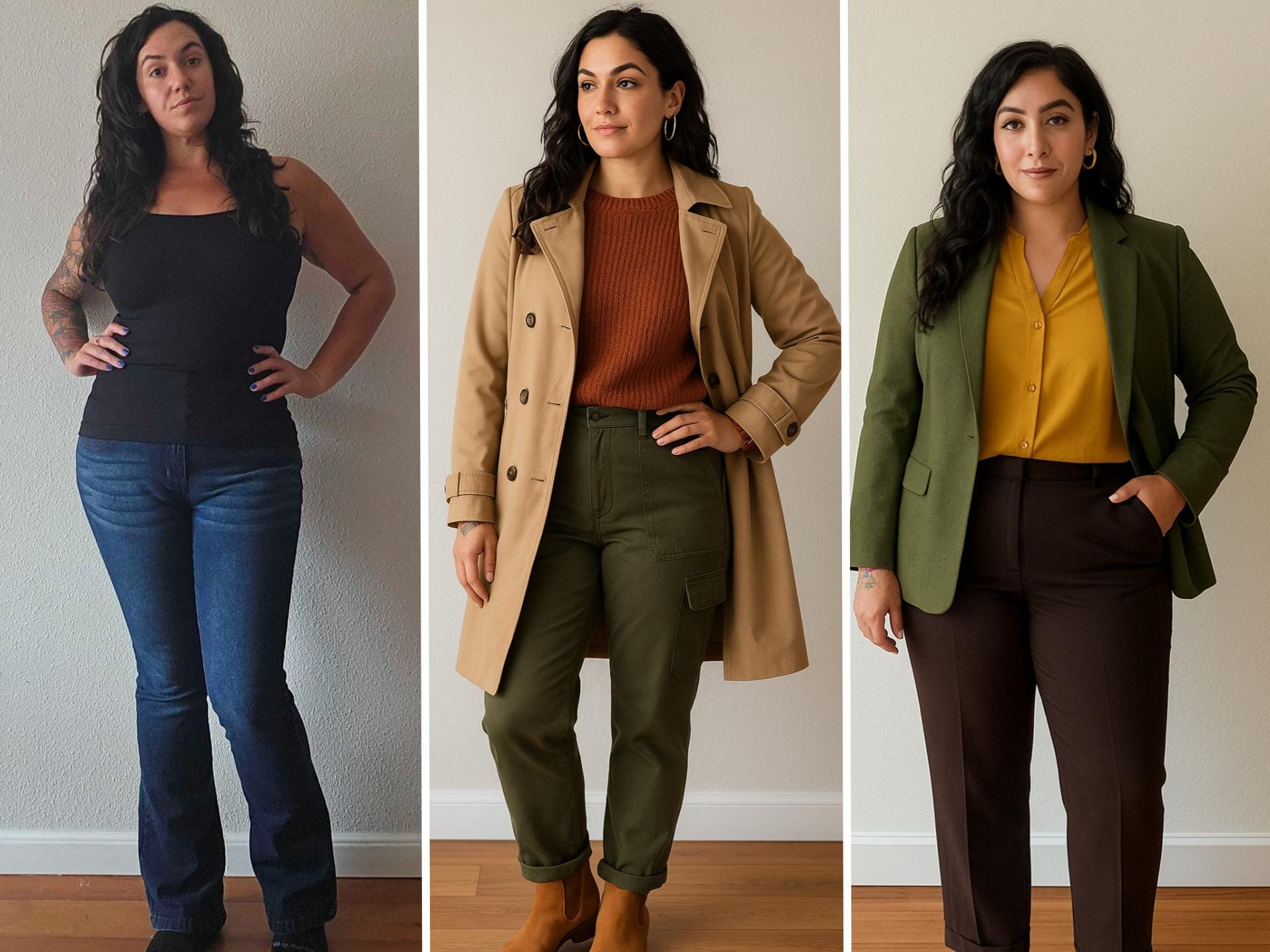 The author (left) with two AI-generated outfit suggestions created by ChatGPT.