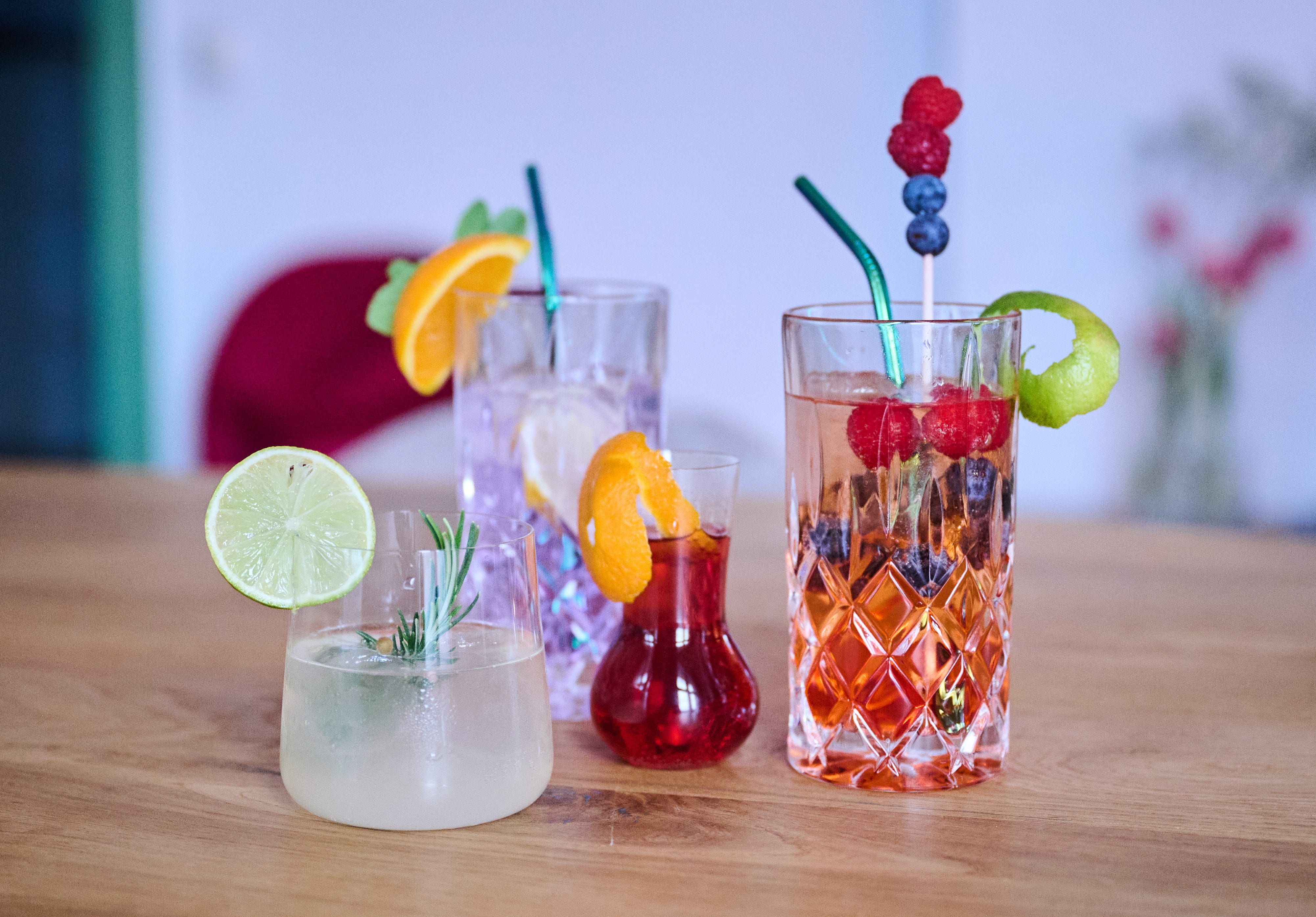 A display of non-alcoholic cocktails
