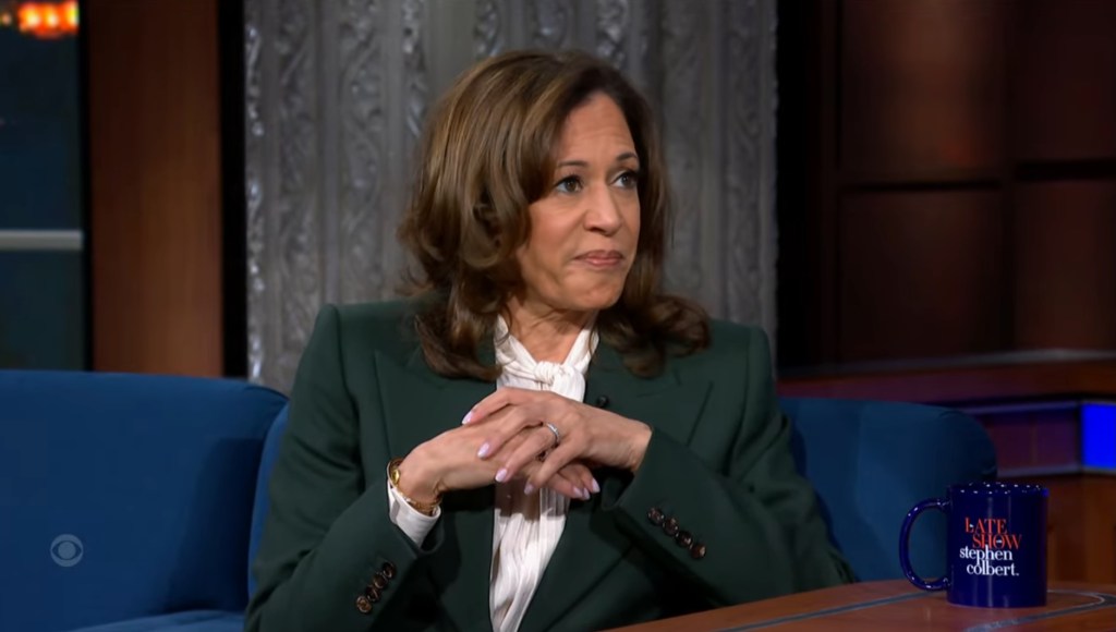 Kamala Harris on Stephen Colbert's Late Show.