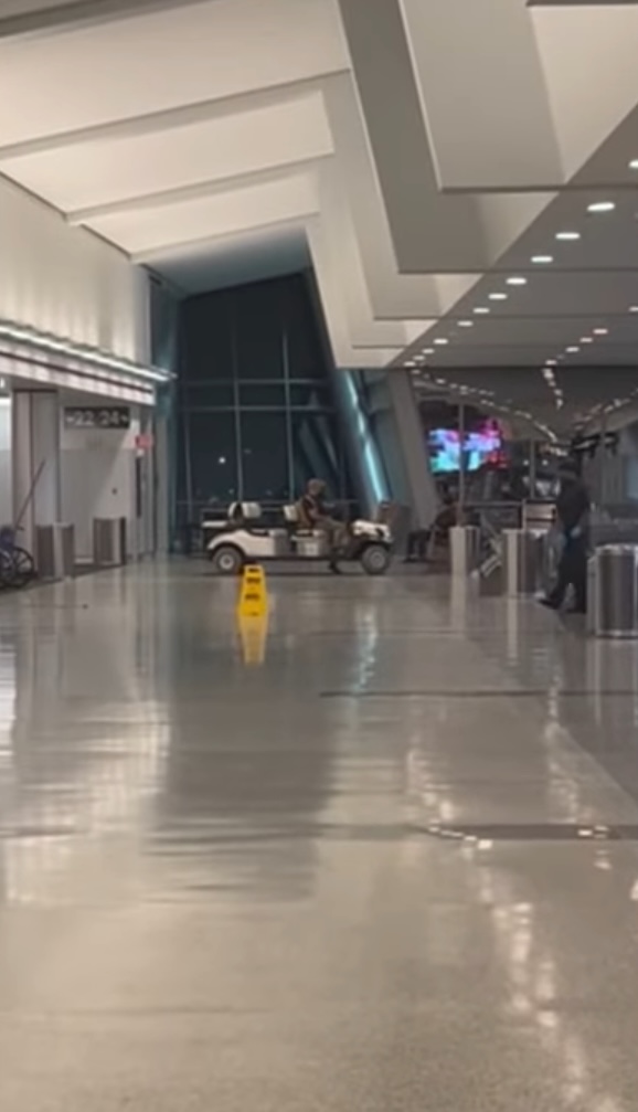 Sinning turns around the cart during his destructive drive through the terminal.
