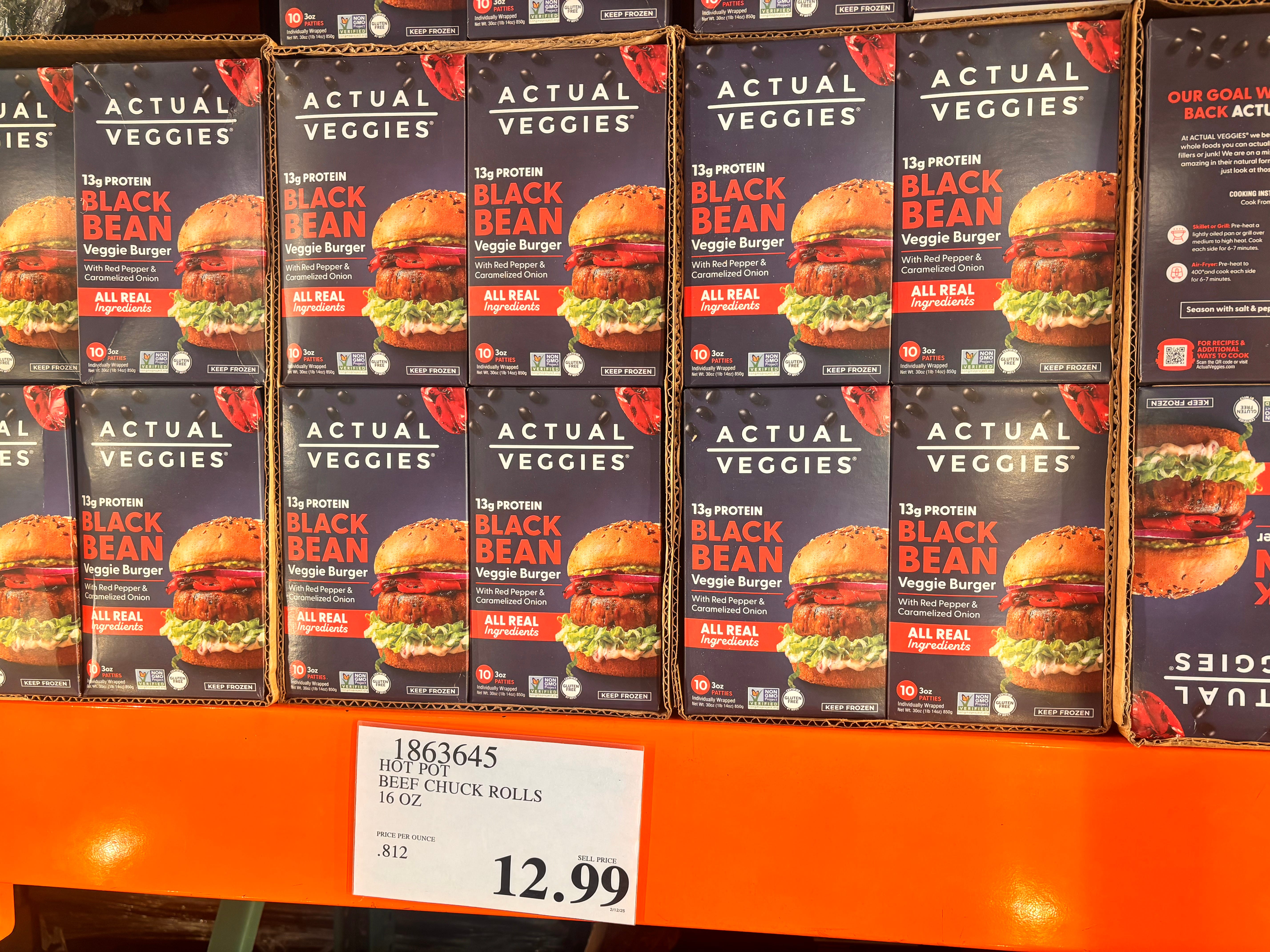 Actual Veggies black bean burger boxes at Costco