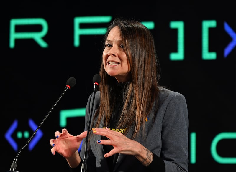 Jen Easterly, Director of the Cybersecurity and Infrastructure Security Agency (CISA), is speaking during the International Cybersecurity Forum 2024 in Kyiv, Ukraine.