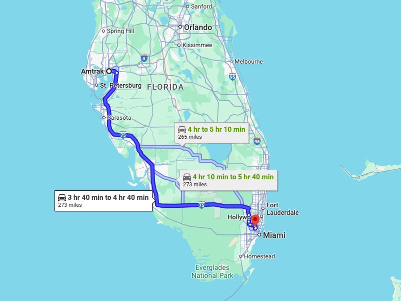 average distance between maimi and tampa