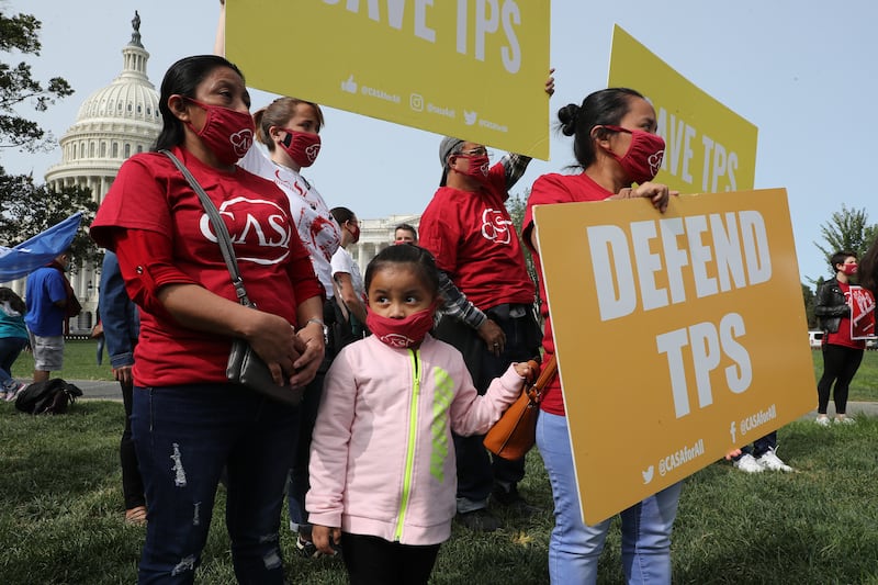 Supporters of the National TPS Alliance, a grassroots organization made up of immigrant rights groups, rally at the U.S. Capitol following a federal court ruling that threatens the legal standing of thousands of protected residents September 15, 2020.