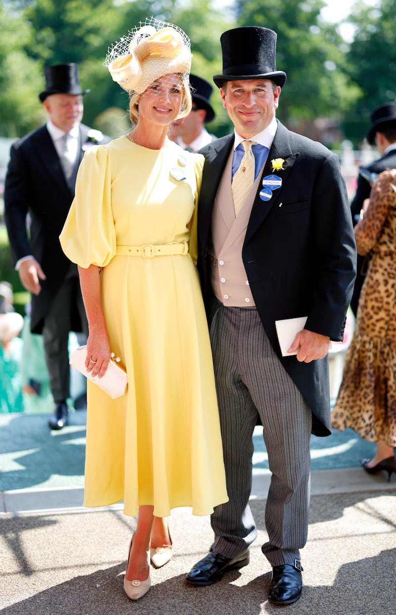 ASCOT, UNITED KINGDOM - JUNE 19: (EMBARGOED FOR PUBLICATION IN UK NEWSPAPERS UNTIL 24 HOURS AFTER CREATE DATE AND TIME) Harriet Sperling and Peter Phillips attend day three 'Ladies Day' of Royal Ascot at Ascot Racecourse on June 19, 2025 in Ascot, England. (Photo by Max Mumby/Indigo/Getty Images)