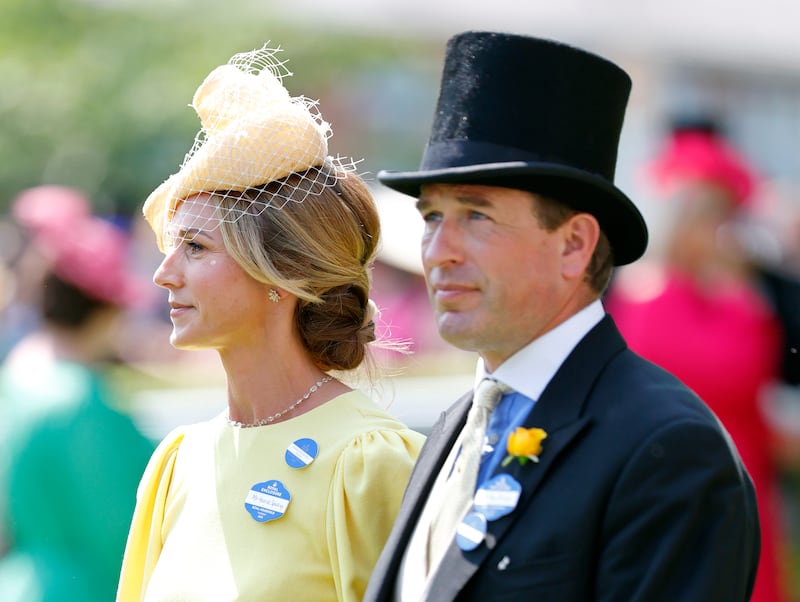 ASCOT, UNITED KINGDOM - JUNE 19: (EMBARGOED FOR PUBLICATION IN UK NEWSPAPERS UNTIL 24 HOURS AFTER CREATE DATE AND TIME) Harriet Sperling and Peter Phillips attend day three 'Ladies Day' of Royal Ascot at Ascot Racecourse on June 19, 2025 in Ascot, England. (Photo by Max Mumby/Indigo/Getty Images)