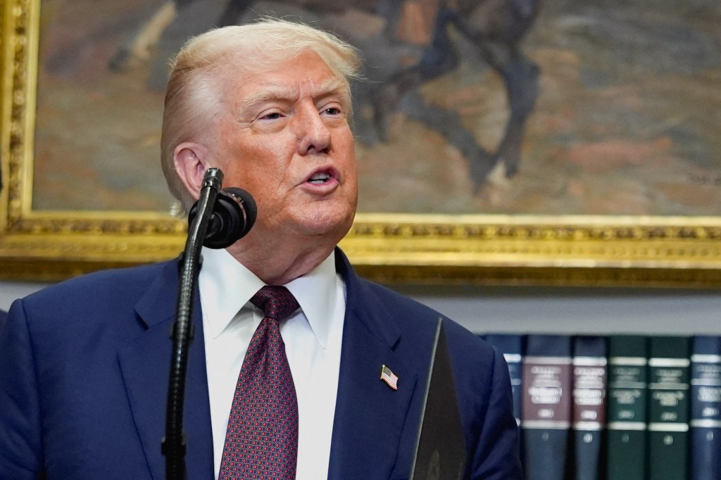 President Donald Trump speaking at the White House.