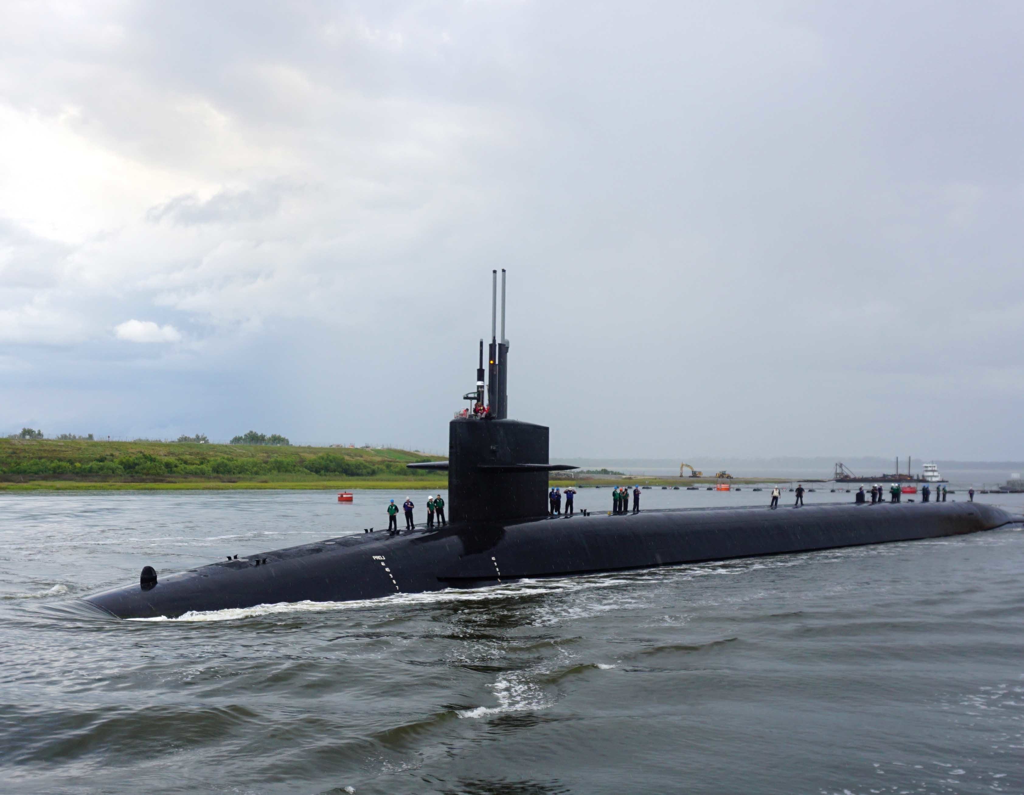 The Ohio-class ballistic-missile submarine USS Rhode Island returns to Naval Submarine Base Kings Bay, Georgia.