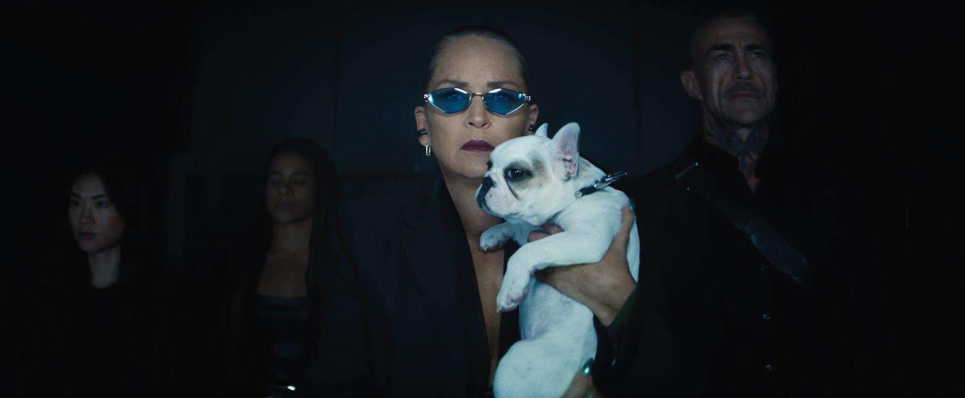 Sharon Stone holding a dog