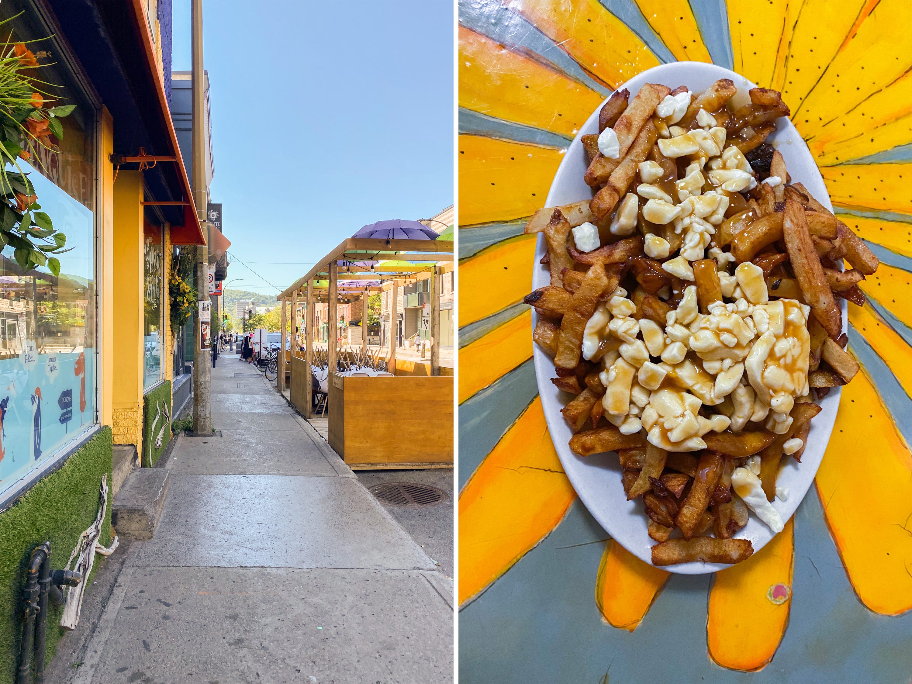A composite image of the exterior of La Banquise and poutine in Montreal