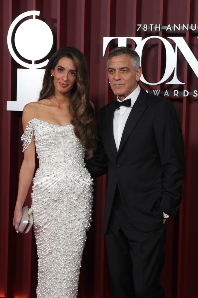 George Clooney and Amal Clooney on Tonys 2025 red carpet