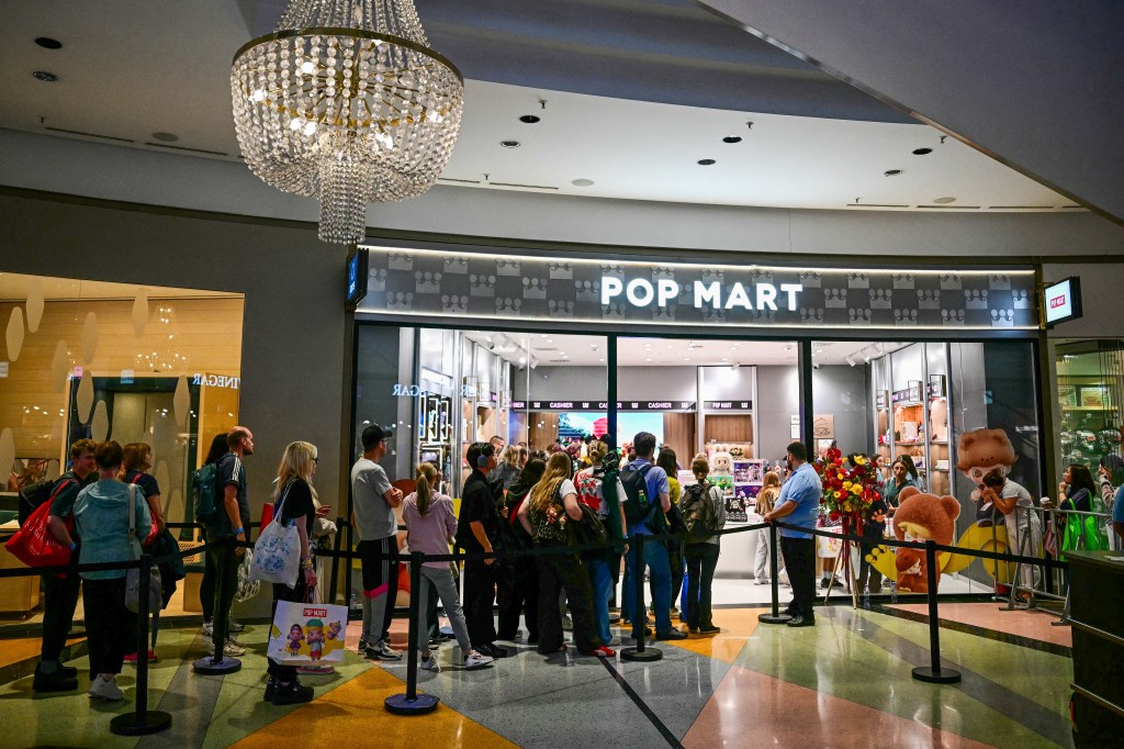 People lined up outside a Pop Mart store.