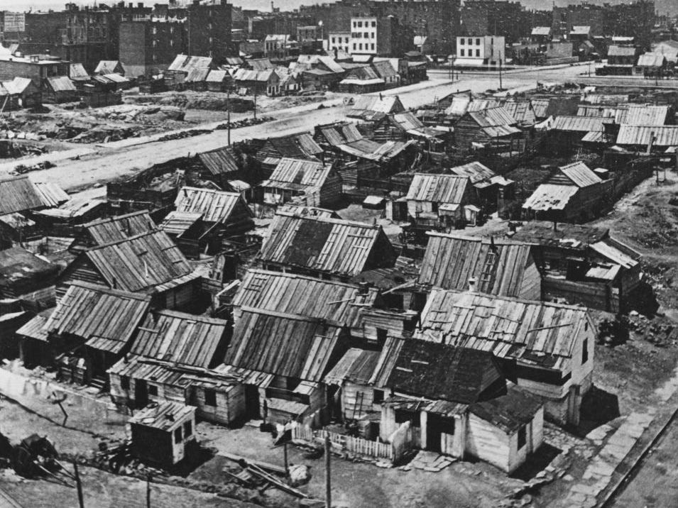 Slums on Eighth Avenue during the Gilded Age.