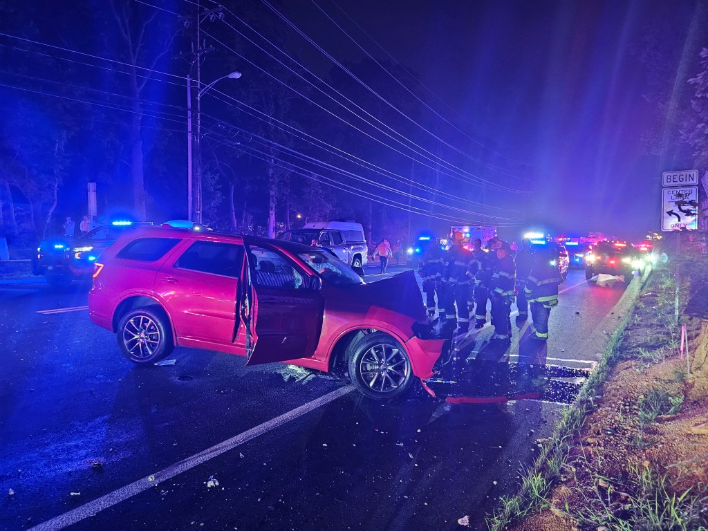 Photo of a fatal car accident scene at night.