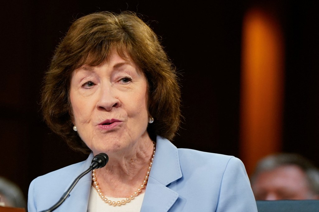 Senator Susan Collins speaking at a Senate Judiciary Committee hearing.