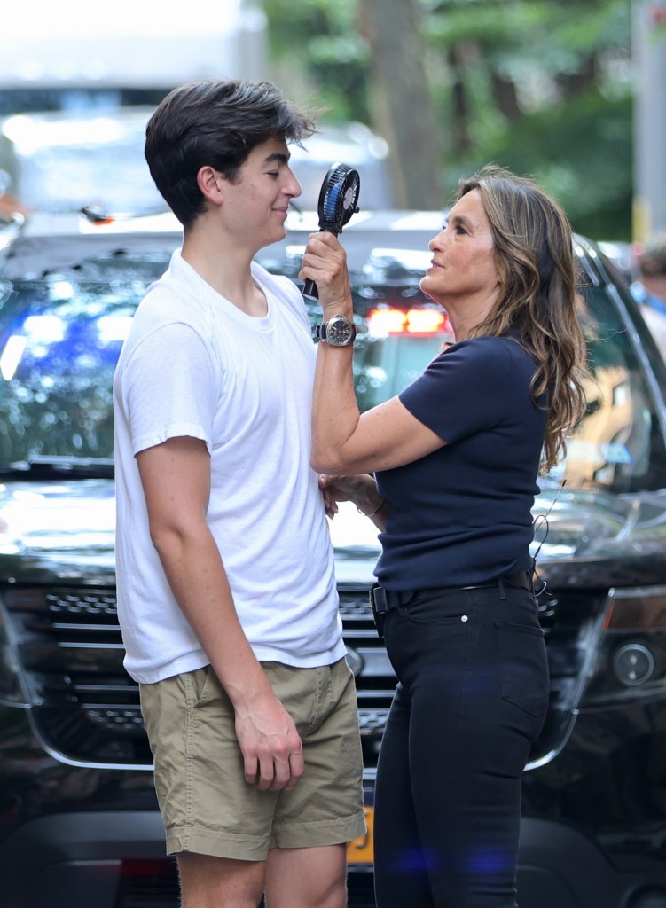 Mariska Hargitay is a big fan of son August Hermann, 19, visiting her on set of “Law & Order: Special Victims Unit” in Manhattan.
