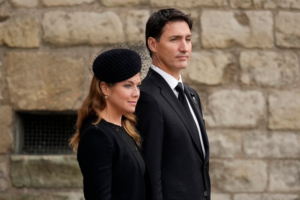 LONDON, ENGLAND - SEPTEMBER 19: Sophie Grégoire and Prime Minister of Canada, Justin Trudeau depart Westminster Abbey after the funeral service of Queen Elizabeth II on September 19, 2022 in London, England. Elizabeth Alexandra Mary Windsor was born in Bruton Street, Mayfair, London on 21 April 1926. She married Prince Philip in 1947 and ascended the throne of the United Kingdom and Commonwealth on 6 February 1952 after the death of her Father, King George VI. Queen Elizabeth II died at Balmoral Castle in Scotland on September 8, 2022, and is succeeded by her eldest son, King Charles III.  (Photo by Christopher Furlong/Getty Images)