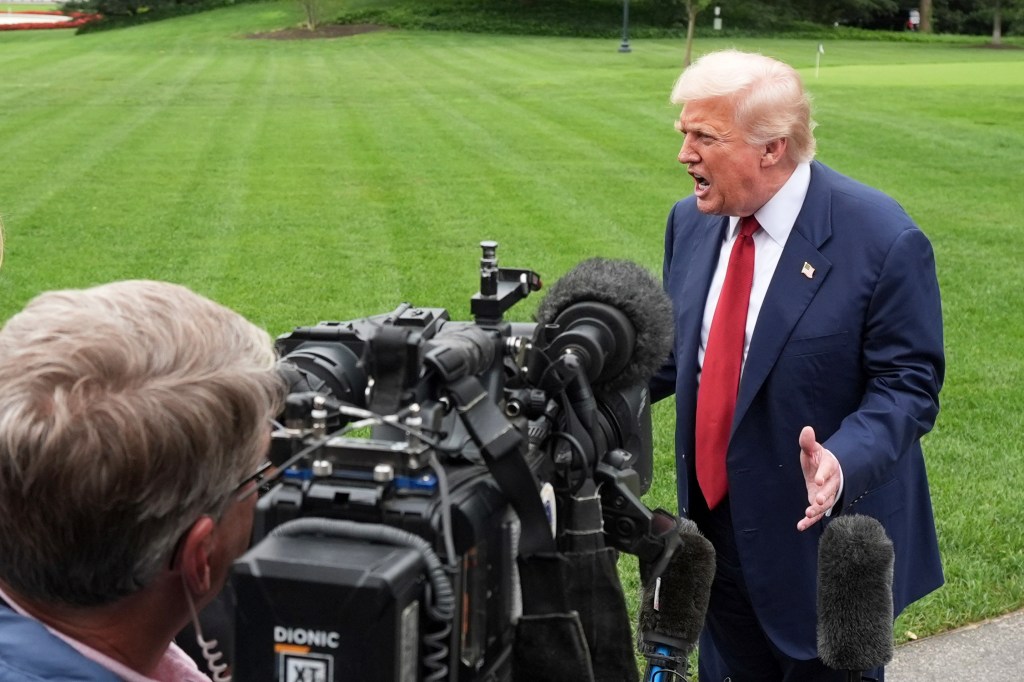 Donald Trump speaking to reporters.