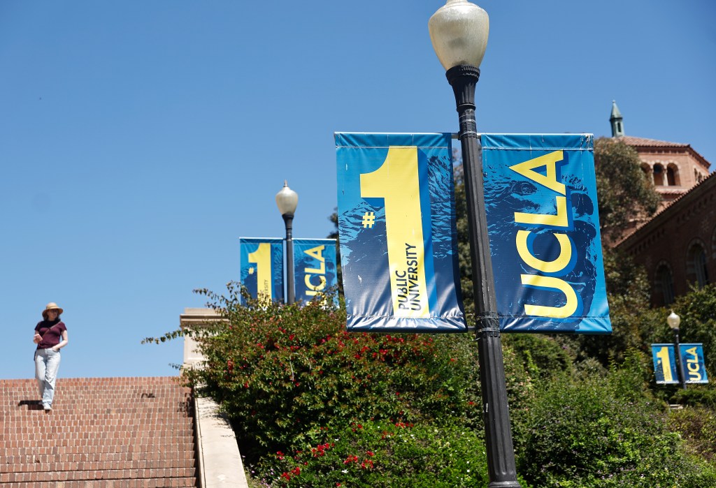 UCLA campus with banners proclaiming it the #1 public university.