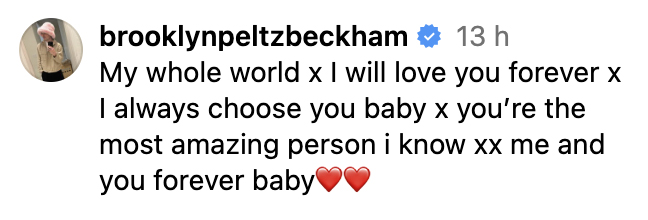 An Instagram caption by Brooklyn Beckham. 