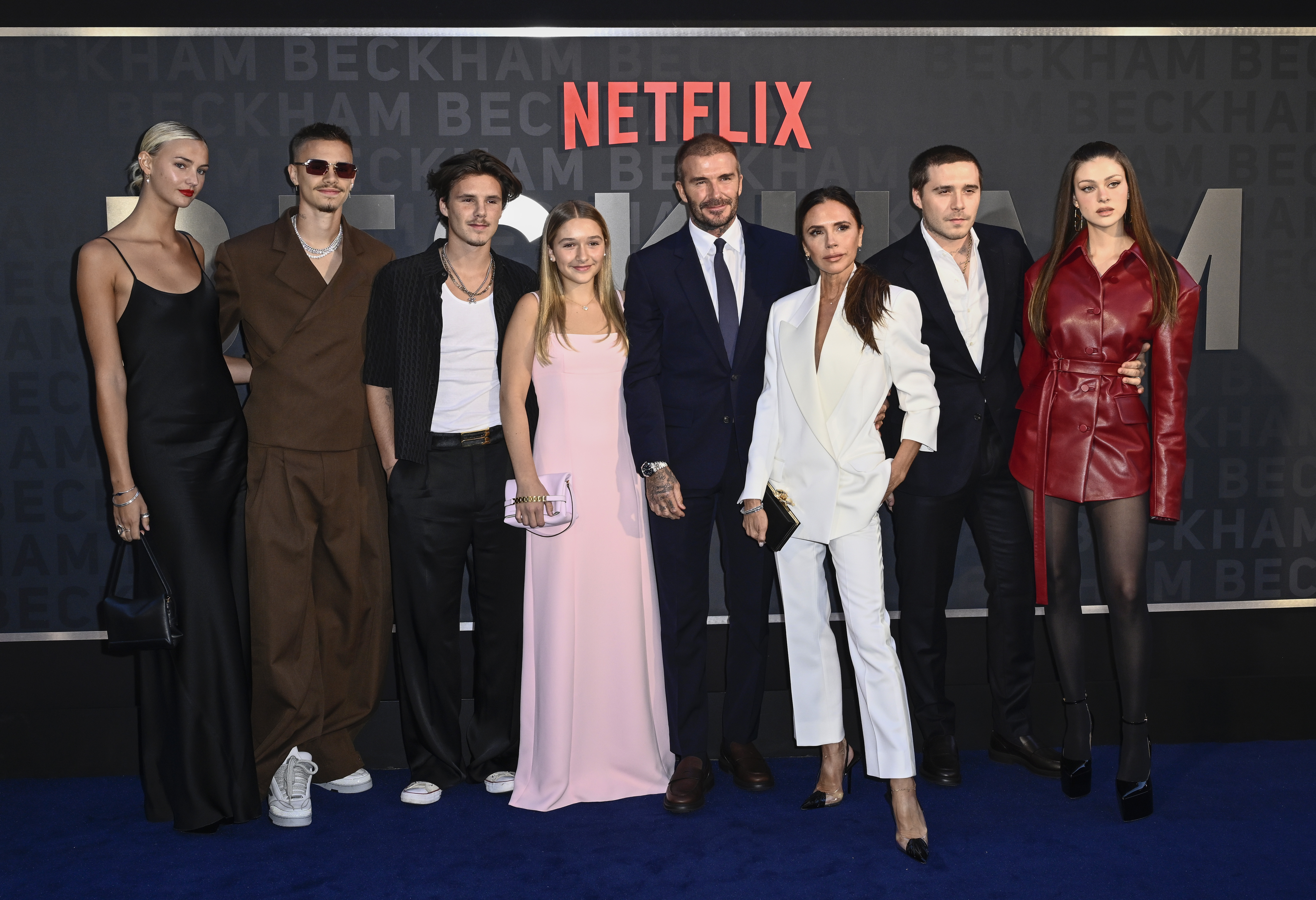 The Beckham family pose at a Netflix event. 