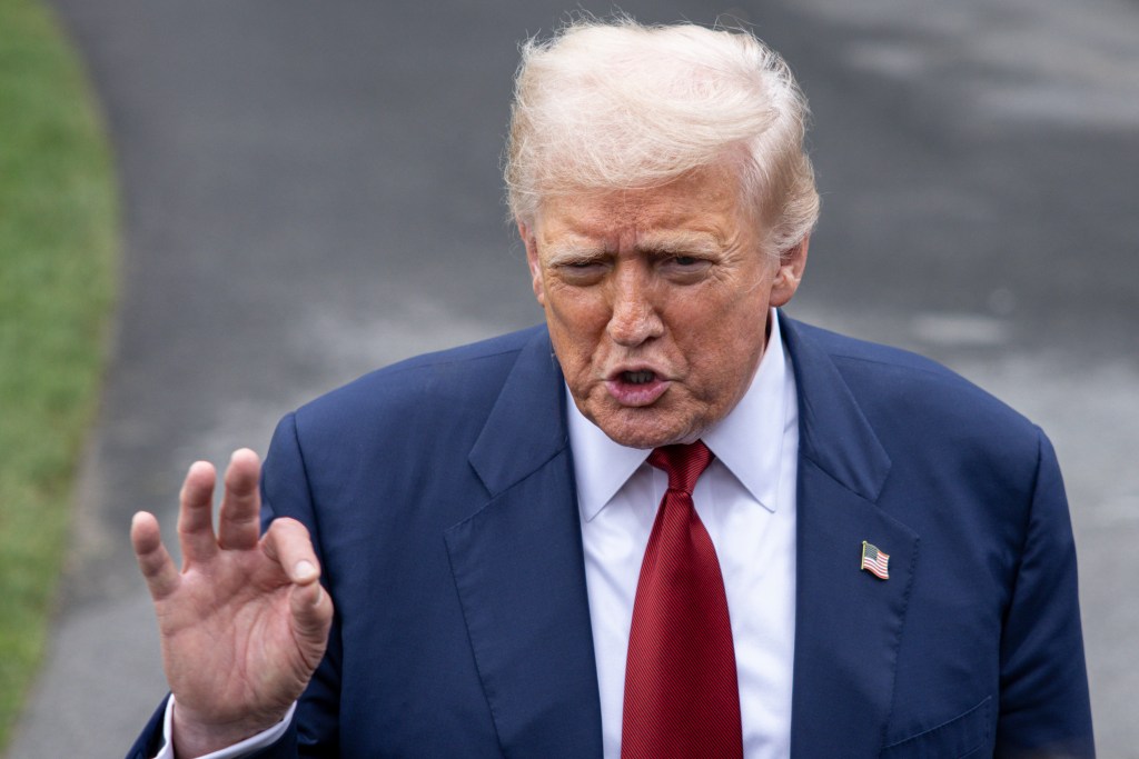President Trump speaking to reporters at the White House.