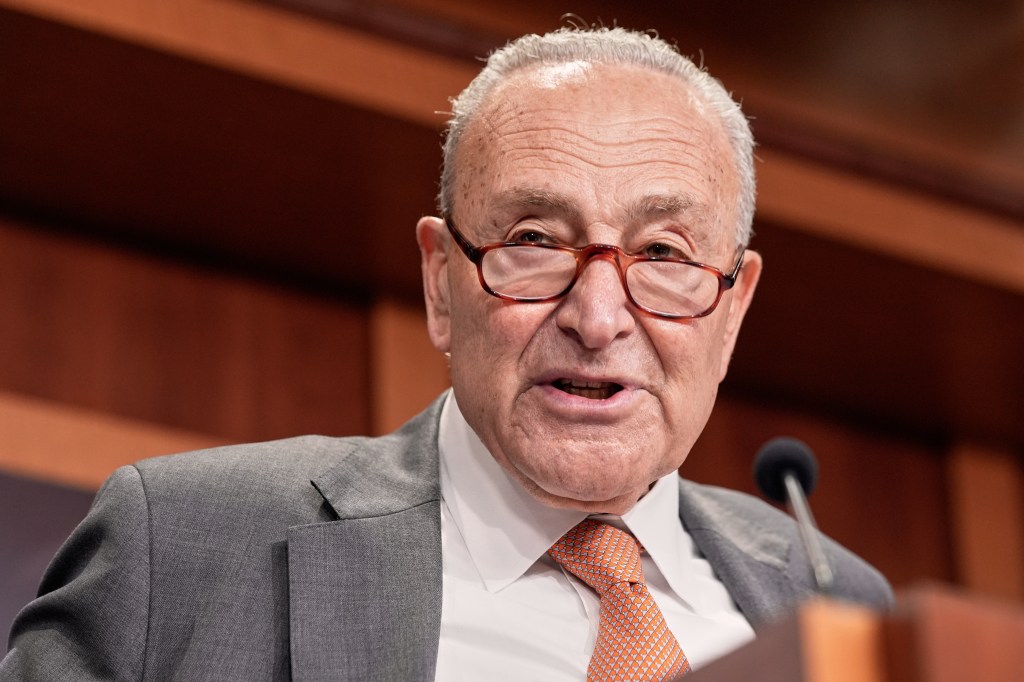 Senator Chuck Schumer speaking at a news conference.