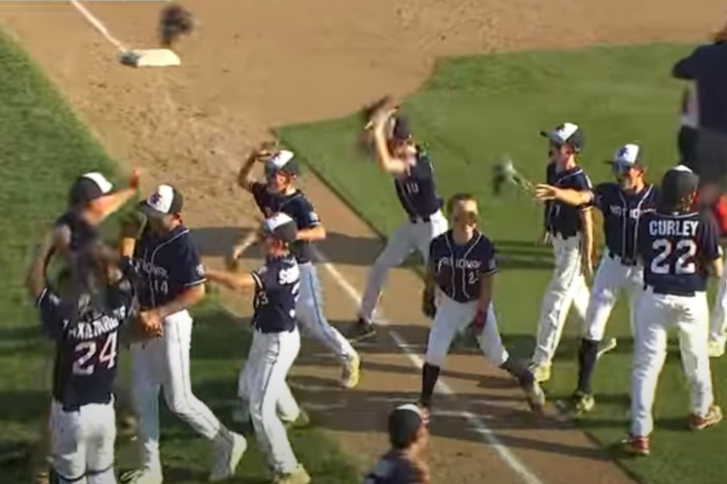 Connecticut baseball team celebrating a victory.