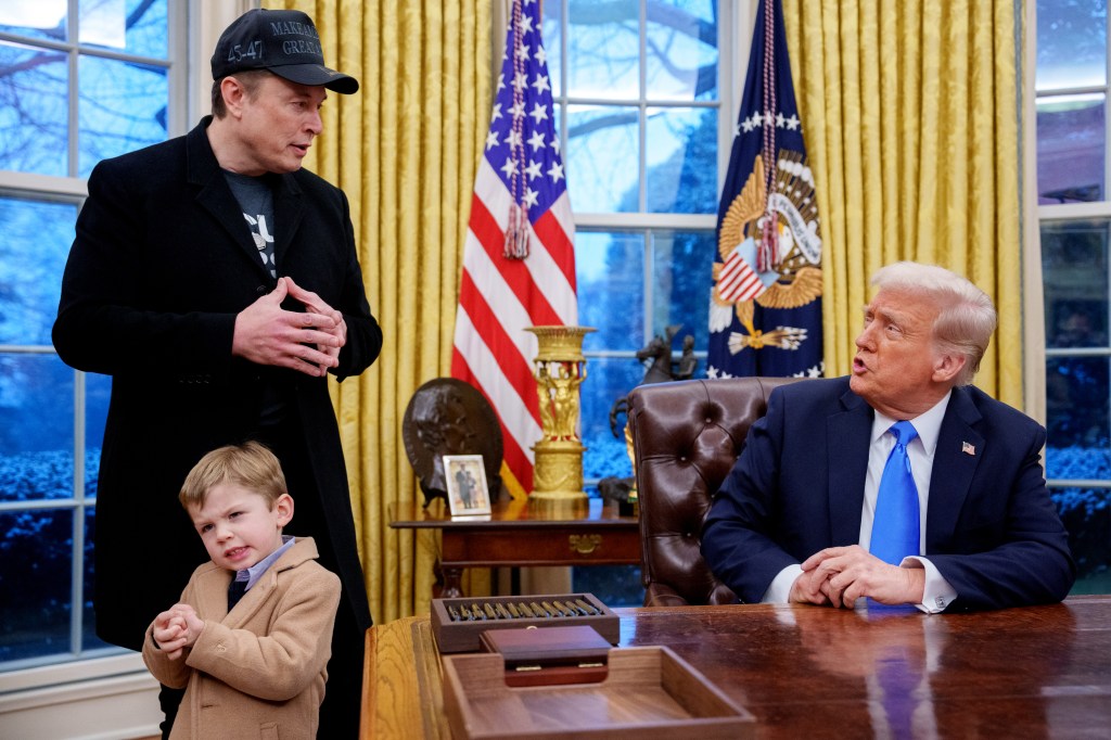 Elon Musk with President Trump and his son in the Oval Office.