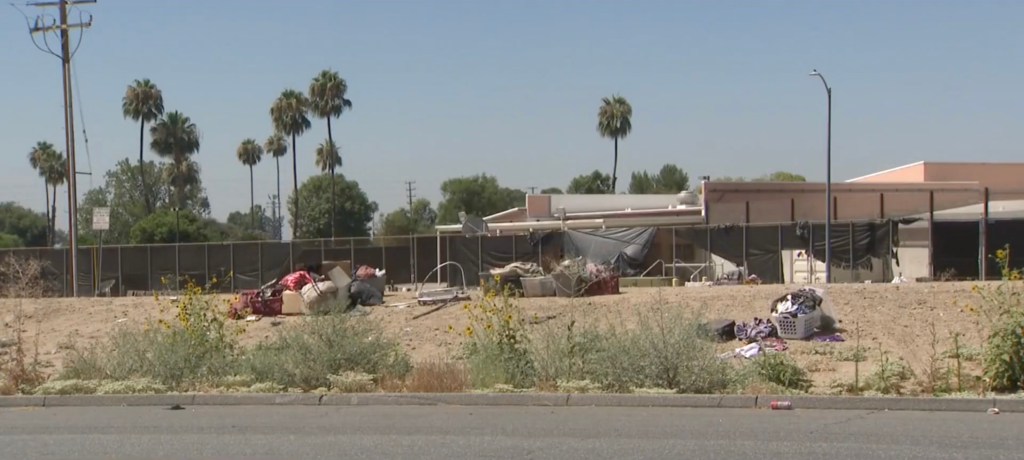 San Bernardino homeless encampment near site of fatal dog attack.