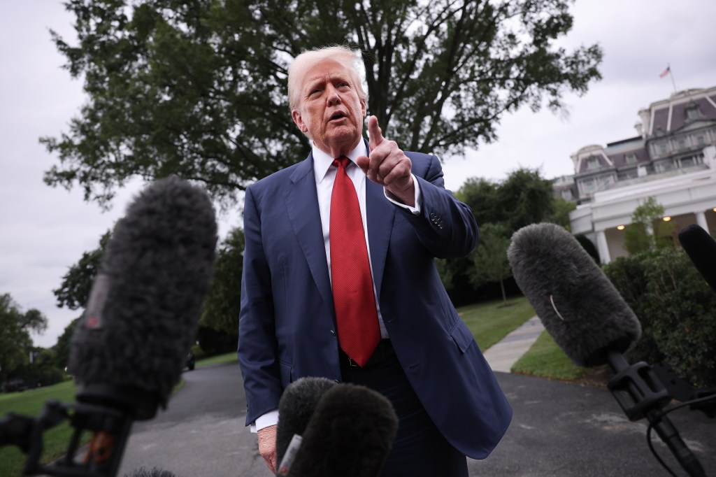 President Trump speaking to reporters outside the White House.