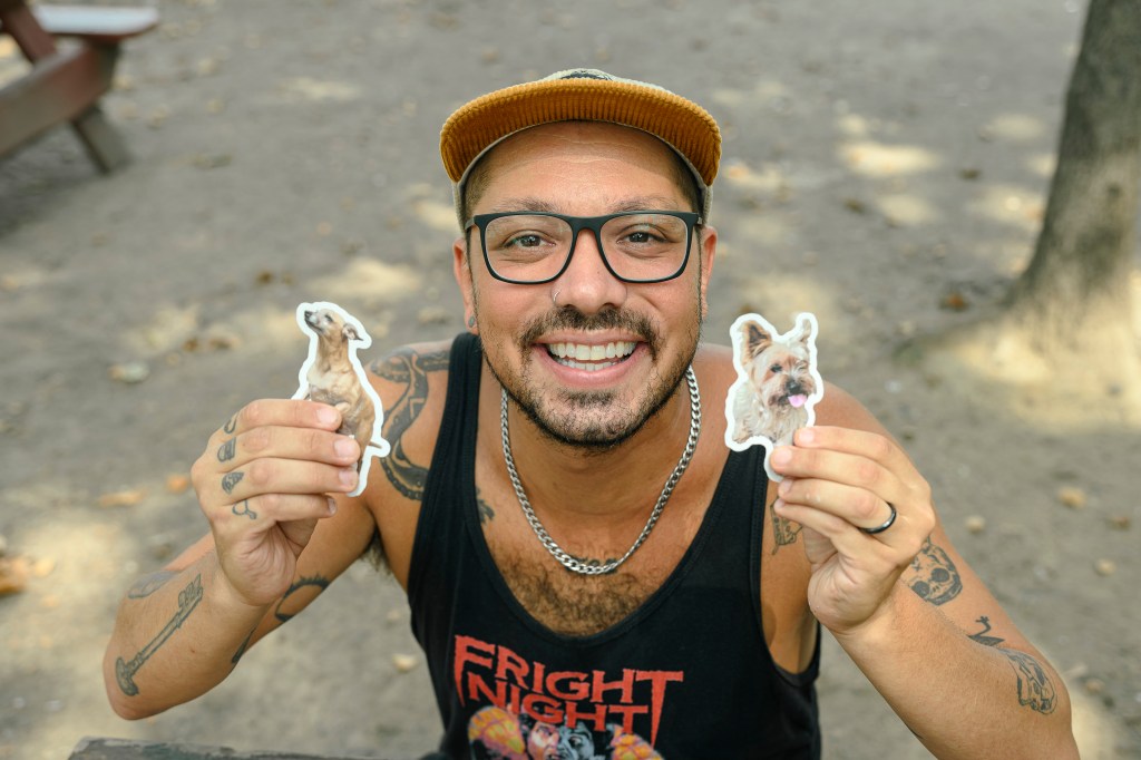 Nick Padilla with his stickers.
