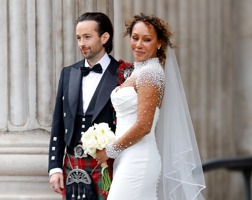 Rory McPhee and Mel B depart following their wedding in the OBE (Order of the British Empire) Chapel at St Paul's Cathedral on July 5, 2025