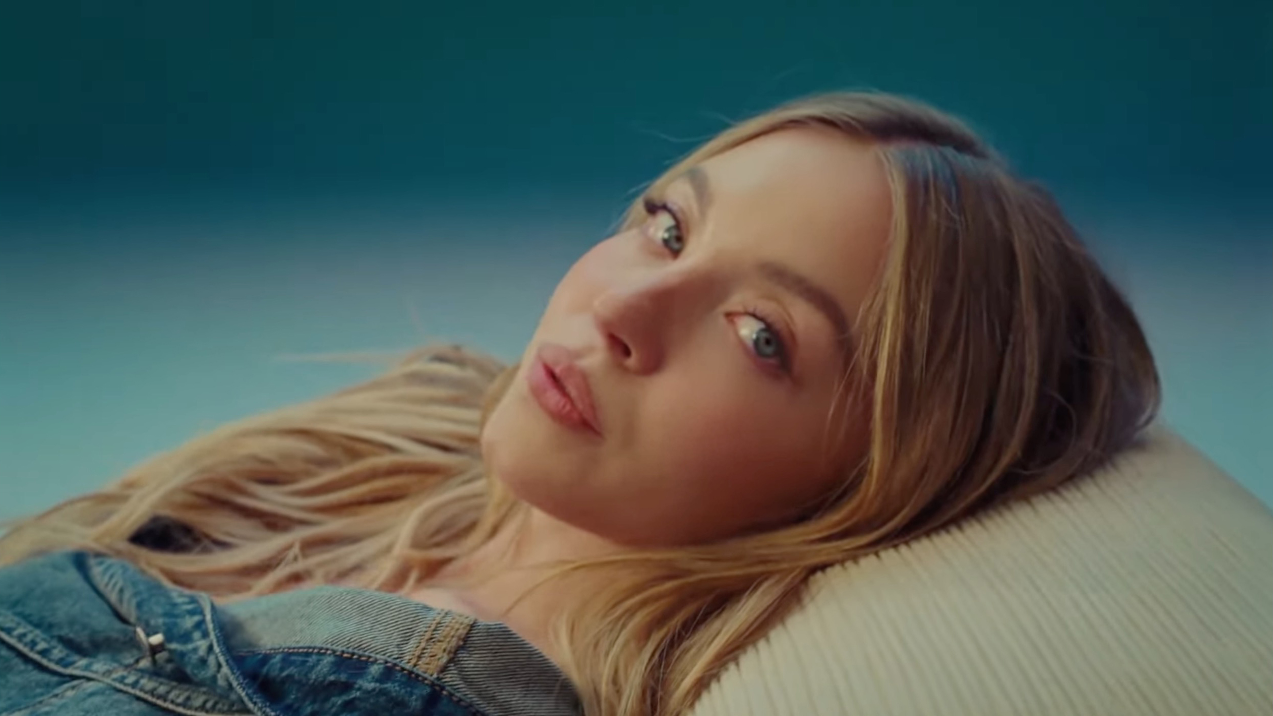 Sydney Sweeney posing in denim for American Eagle
