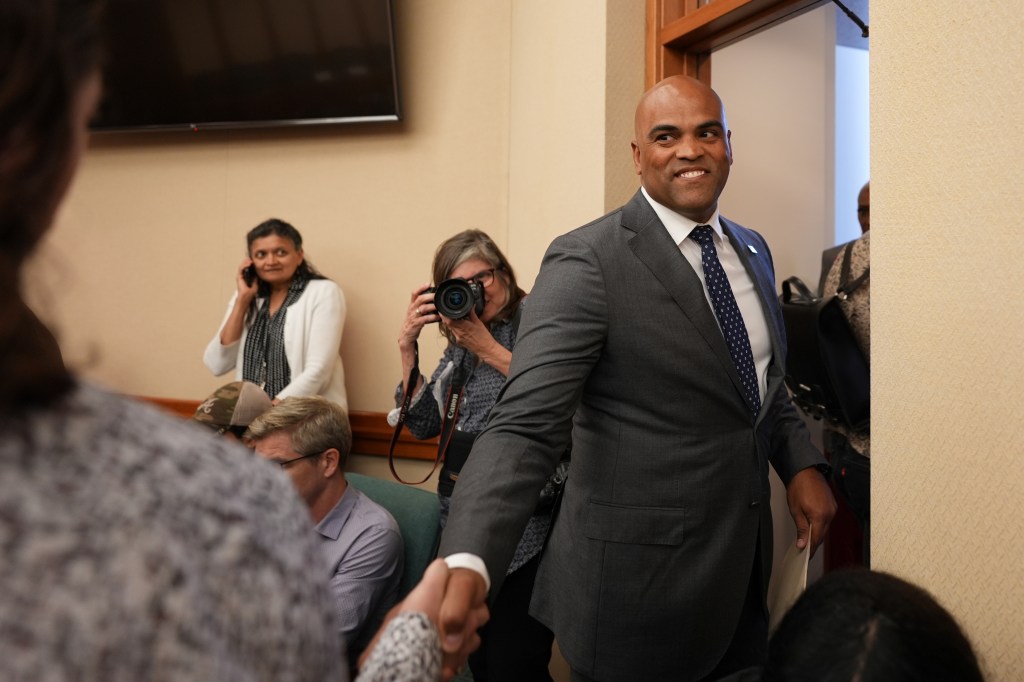 Colin Allred at a Texas congressional redistricting hearing.