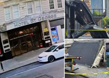 Massive concrete awning collapses onto NYC sidewalk in scary, ‘very Final Destination’ type scene