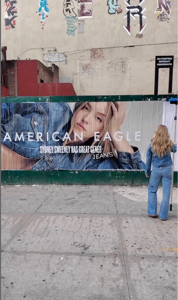 Sydney Sweeney in an American Eagle jeans ad.