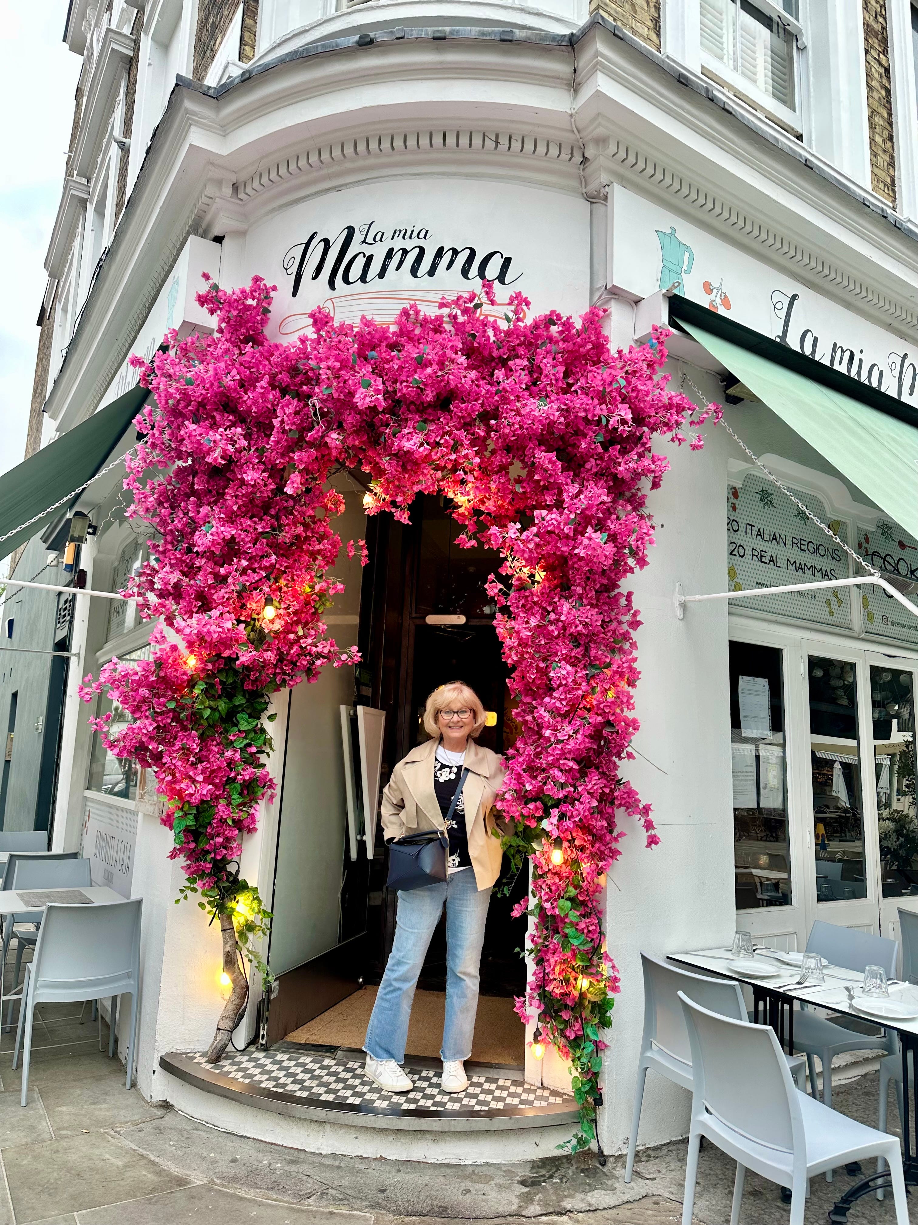 The author's mom in front of La mia Mamma.