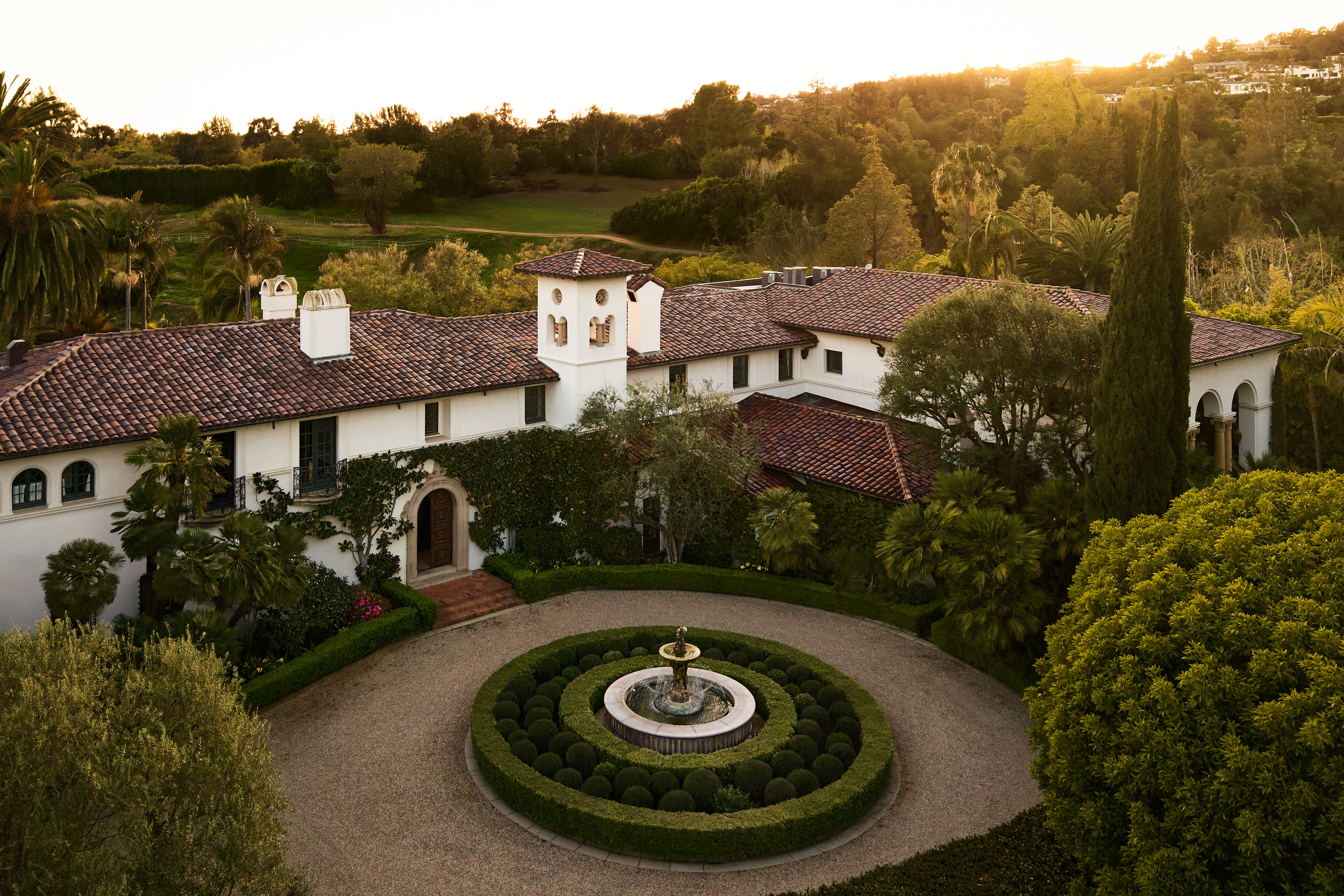 An overview of a Californian Spanish-style villa.