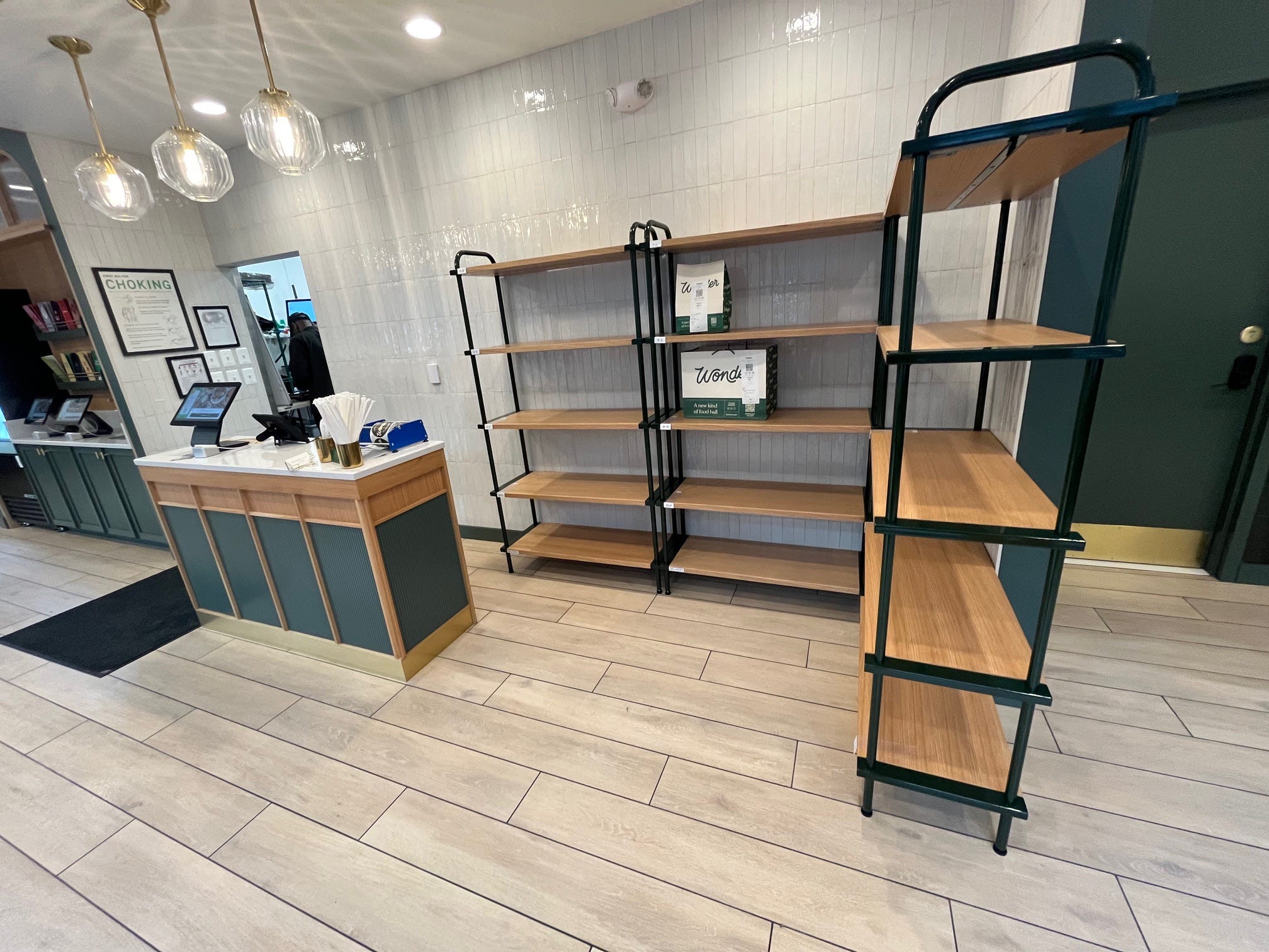 The order pick-up shelves at Wonder