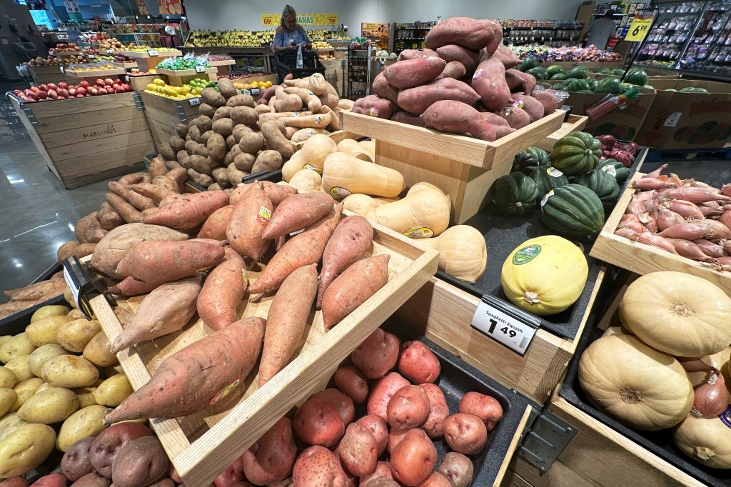 Produce display in a grocery store.