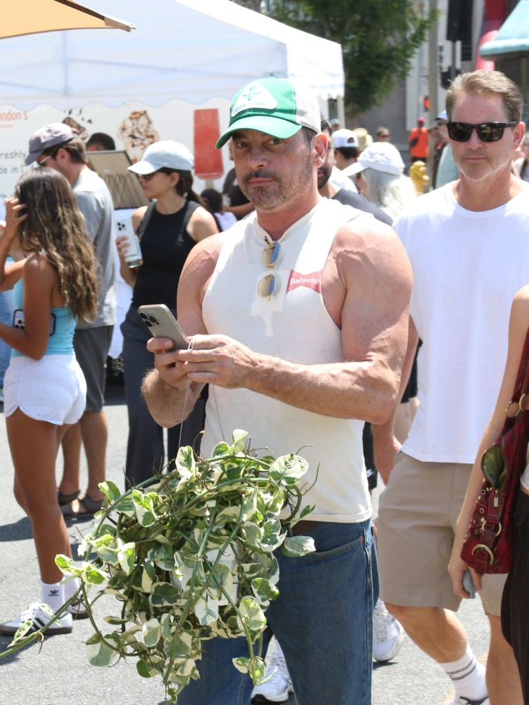 Skeet Ulrich shows off his guns while out at the Studio City Farmer's Market.