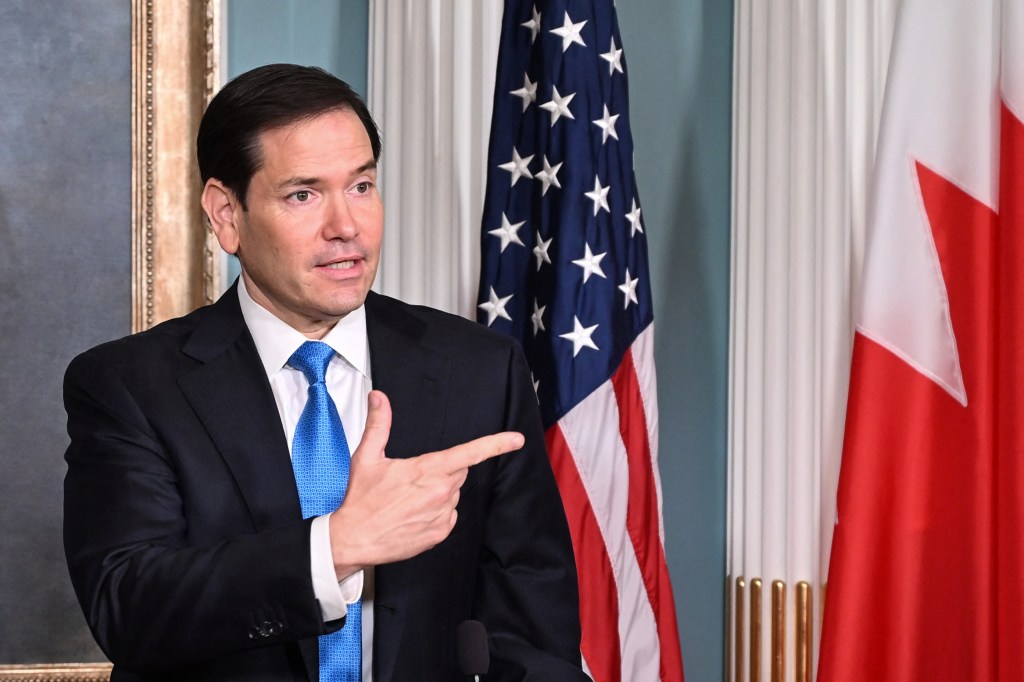 US Secretary of State Marco Rubio speaking at a signing ceremony with Bahrain's Foreign Minister.