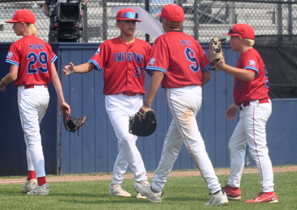St James Smithtown celebrates the win over Fairfield during the East Regional Little Tournament game, Fairfield vs St Jamestown, on Monday August 4, 2025, Little League Eastern Region Complex in Bristol. 