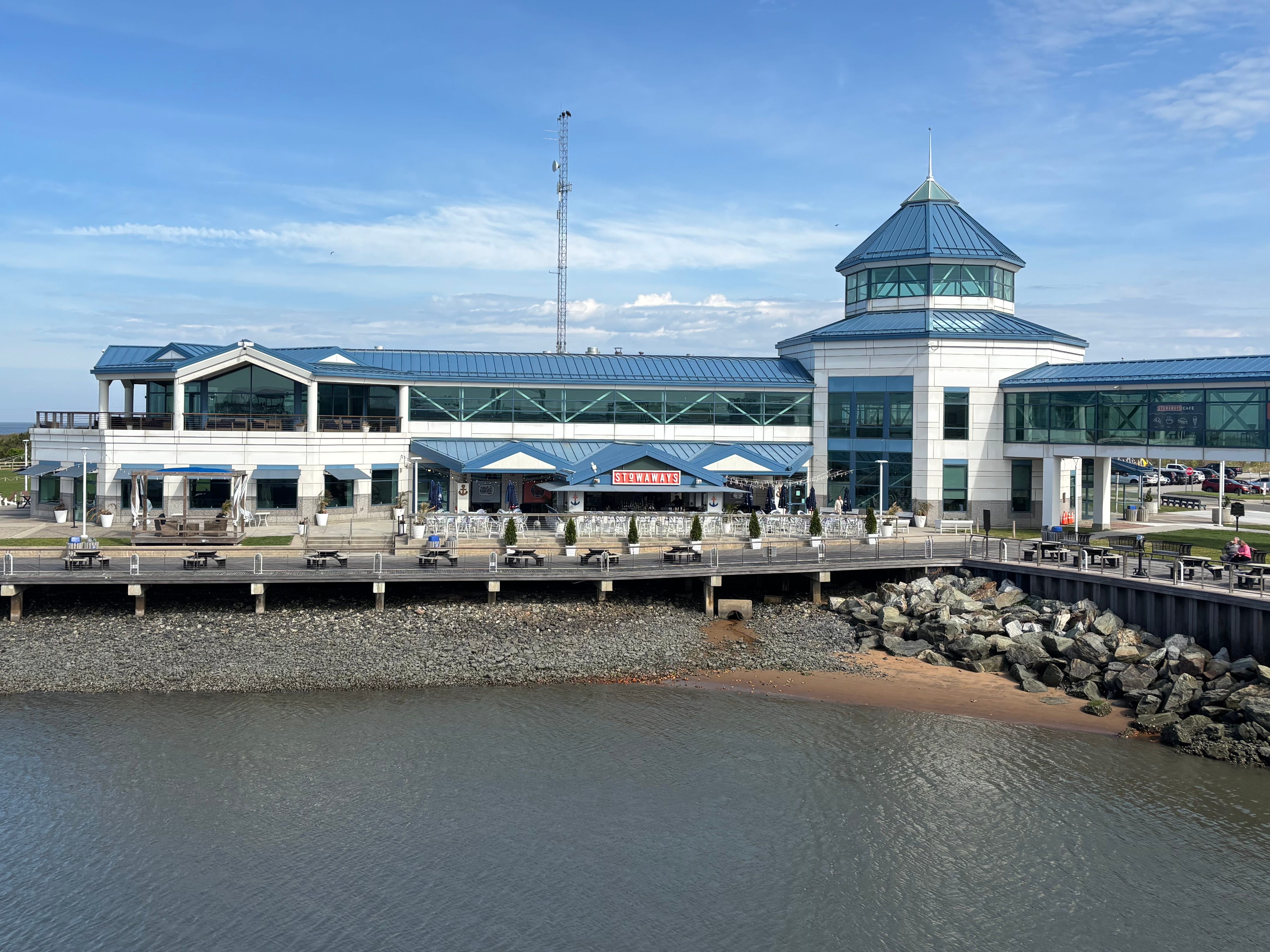 The exterior of a large ferry terminal in Cape May, New Jersey.